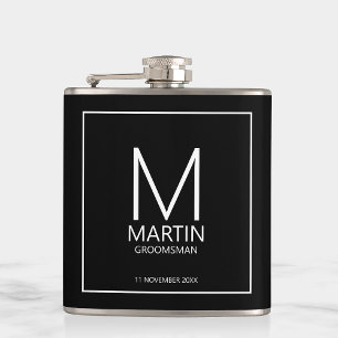Modern Personalised Monogram and Name Groomsmen Hip Flask