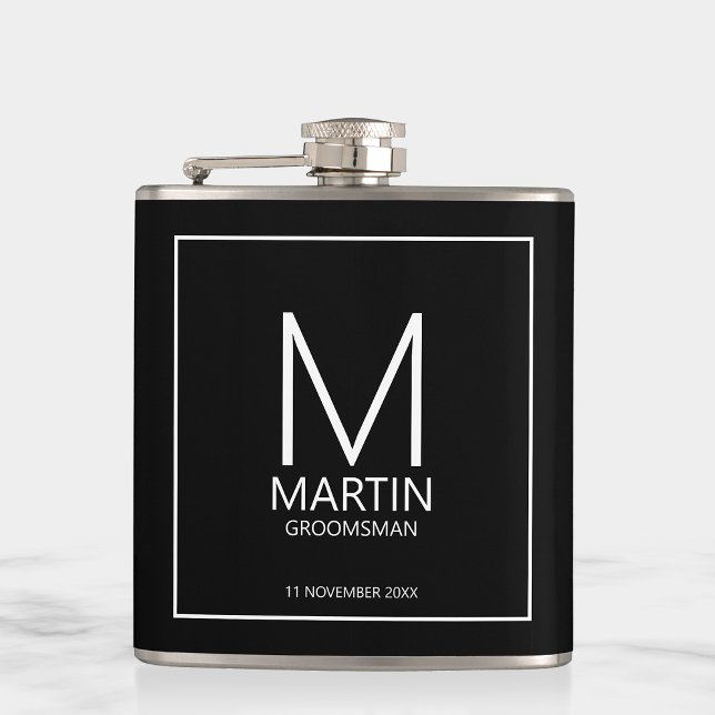 Modern Personalised Monogram and Name Groomsmen Hip Flask (Creator Uploaded)