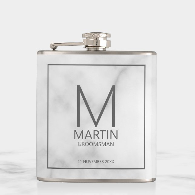 Modern Personalised Monogram and Name Groomsmen Hip Flask (Creator Uploaded)