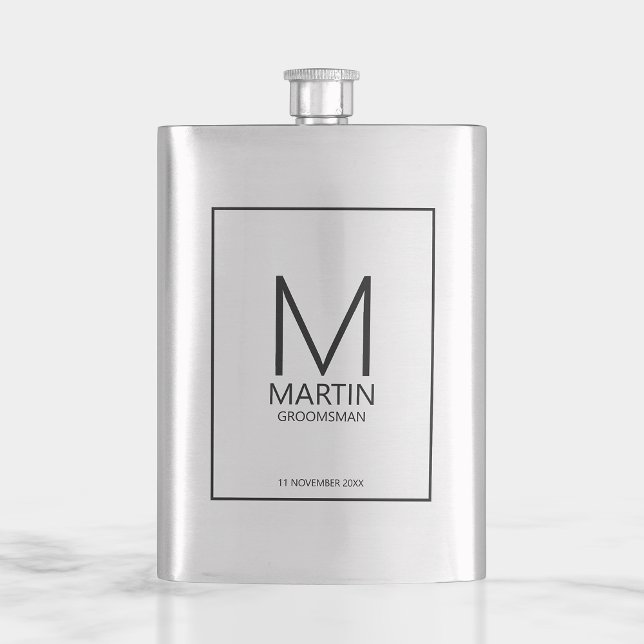 Modern Personalised Monogram and Name Groomsmen Hip Flask (Creator Uploaded)