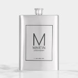 Modern Personalised Monogram and Name Groomsmen Hip Flask<br><div class="desc">Add a personal touch to your wedding with personalised groomsmen flask.
This flask features personalised groomsman's monogram and name with title and wedding date in black modern sans serif font style.

Also perfect for best man,  father of the bride and more.</div>