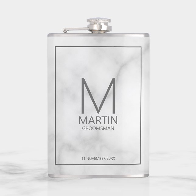 Modern Personalised Monogram and Name Groomsmen Hip Flask (Creator Uploaded)