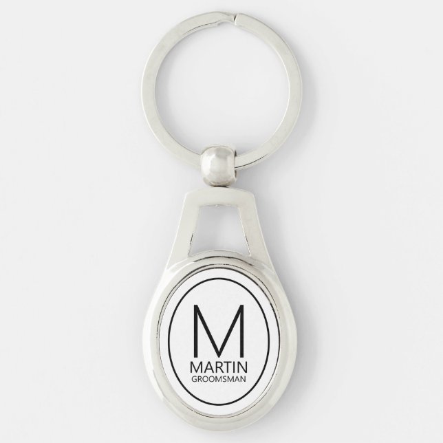 Modern Personalised Monogram and Name Groomsmen Key Ring (Front)