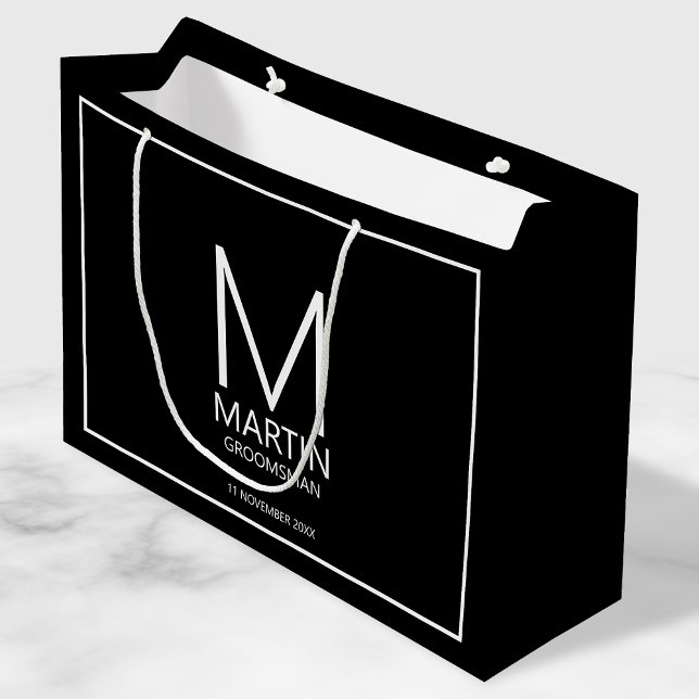 Modern Personalised Monogram and Name Groomsmen Large Gift Bag (Creator Uploaded)