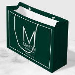 Modern Personalised Monogram and Name Groomsmen Large Gift Bag<br><div class="desc">Add a personal touch to your wedding with personalised groomsmen gift bag.
This gift bag features personalised groomsman's monogram and name with title and wedding date in white modern sans serif font style on emerald green background.

Also perfect for best man,  father of the bride and more.</div>