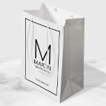 Modern Personalised Monogram and Name Groomsmen Medium Gift Bag<br><div class="desc">Add a personal touch to your wedding with personalised groomsmen gift bag.
This gift bag features personalised groomsman's monogram and name with title and wedding date in black modern sans serif font style on white background.

Also perfect for best man,  father of the bride and more.</div>