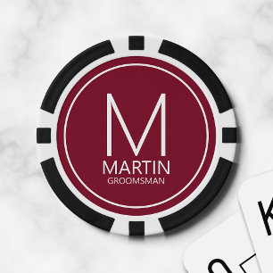 Modern Personalised Monogram and Name Groomsmen Poker Chips