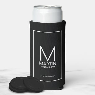Modern Personalised Monogram and Name Groomsmen Se Seltzer Can Cooler