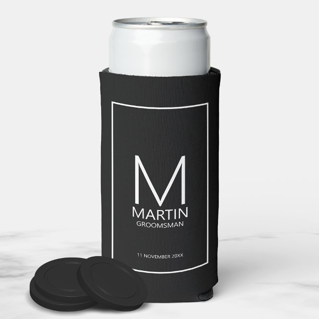 Modern Personalised Monogram and Name Groomsmen Se Seltzer Can Cooler (Creator Uploaded)