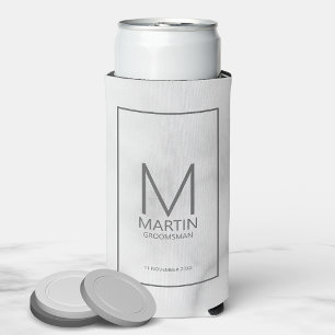 Modern Personalised Monogram and Name Groomsmen Se Seltzer Can Cooler