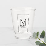Modern Personalised Monogram and Name Groomsmen Shot Glass<br><div class="desc">Add a personal touch to your wedding with personalised groomsmen shot glass.
This shot glass features personalised groomsman's monogram and name with title and wedding date in black modern sans serif font style.

Also perfect for best man,  father of the bride and more.</div>