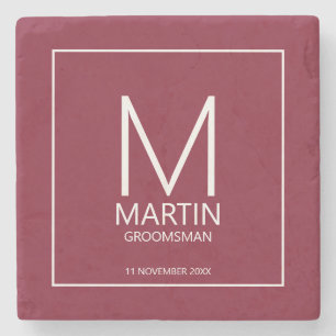 Modern Personalised Monogram and Name Groomsmen Stone Coaster