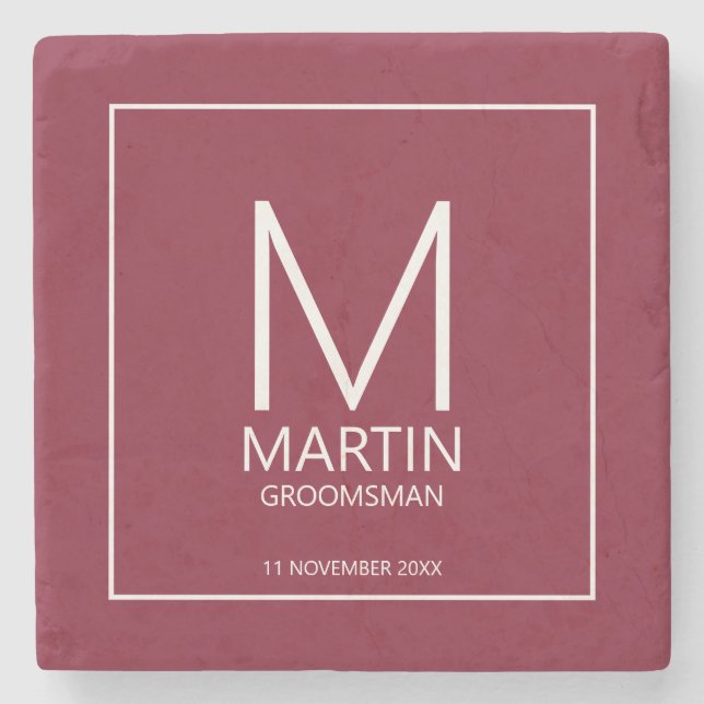 Modern Personalised Monogram and Name Groomsmen Stone Coaster (Front)