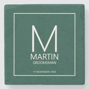 Modern Personalised Monogram and Name Groomsmen Stone Coaster