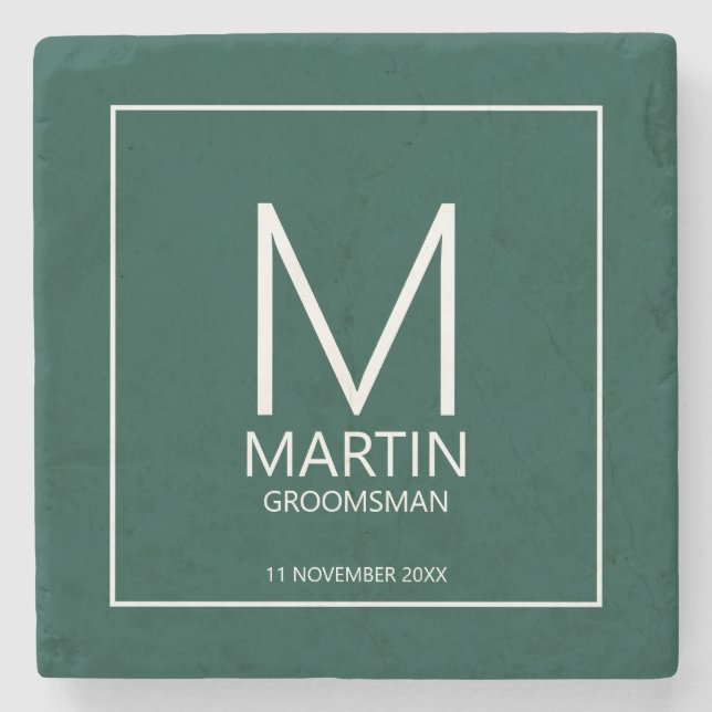 Modern Personalised Monogram and Name Groomsmen Stone Coaster (Front)