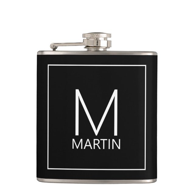 Modern Personalised Monogram and Name Hip Flask (Front)