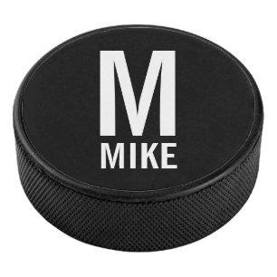 Modern Personalised Monogram and Name Hockey Puck