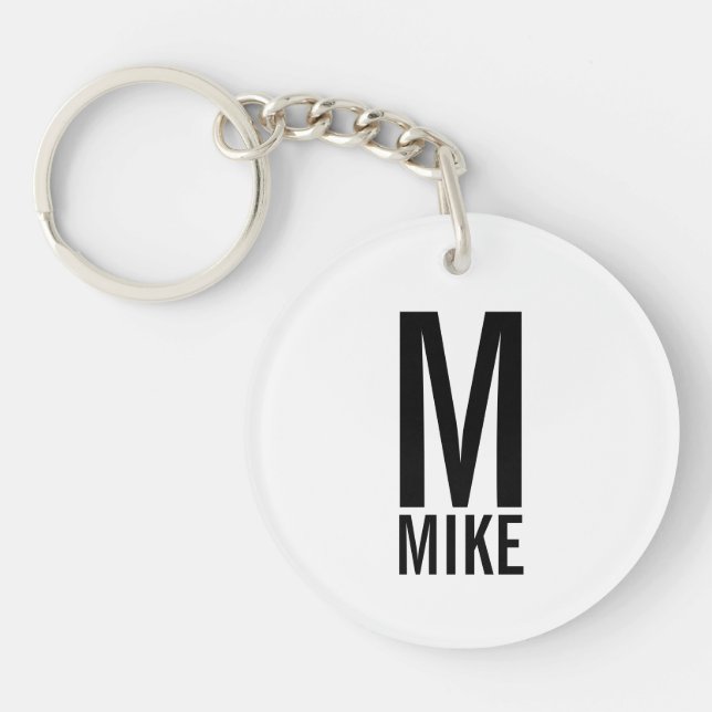 Modern Personalised Monogram and Name Key Ring (Front)