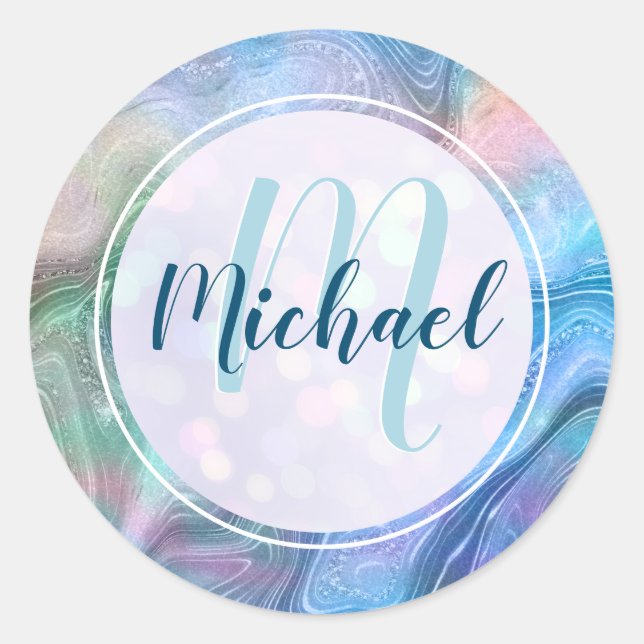 Modern Personalised Monogram and Name Liquid  Classic Round Sticker (Front)