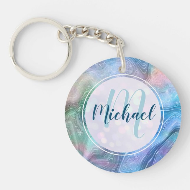 Modern Personalised Monogram and Name Liquid  Key Ring (Front)
