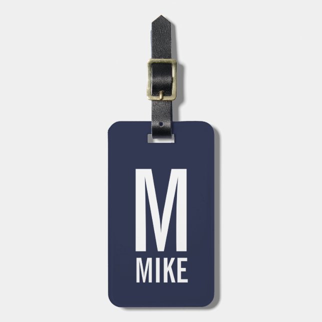 Modern Personalised Monogram and Name Luggage Tag (Front Vertical)