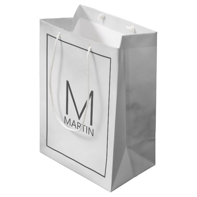 Modern Personalised Monogram and Name Medium Gift Bag (Front Angled)