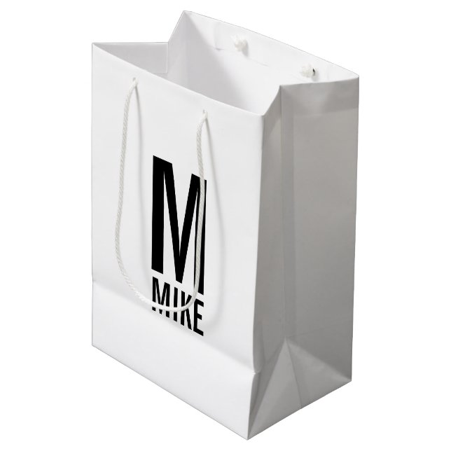 Modern Personalised Monogram and Name Medium Gift Bag (Front Angled)