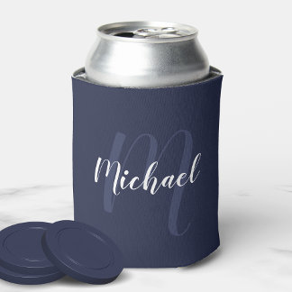 Modern Personalised Monogram and Name Navy Blue Can Cooler