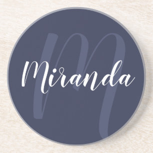 Modern Personalised Monogram and Name Navy Blue Coaster