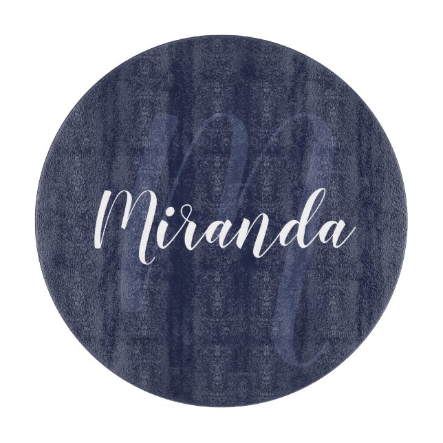 Modern Personalised Monogram and Name Navy Blue Cutting Board (Front)