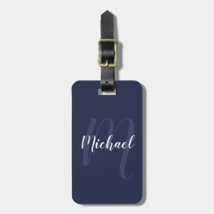 Modern Personalised Monogram and Name Navy Blue Luggage Tag