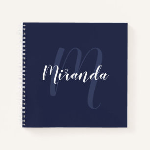 Modern Personalised Monogram and Name Navy Blue Notebook