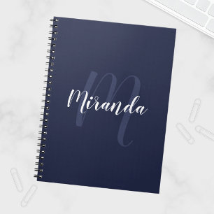 Modern Personalised Monogram and Name Navy Blue Notebook