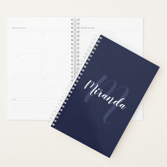Modern Personalised Monogram and Name Navy Blue Planner (Display)