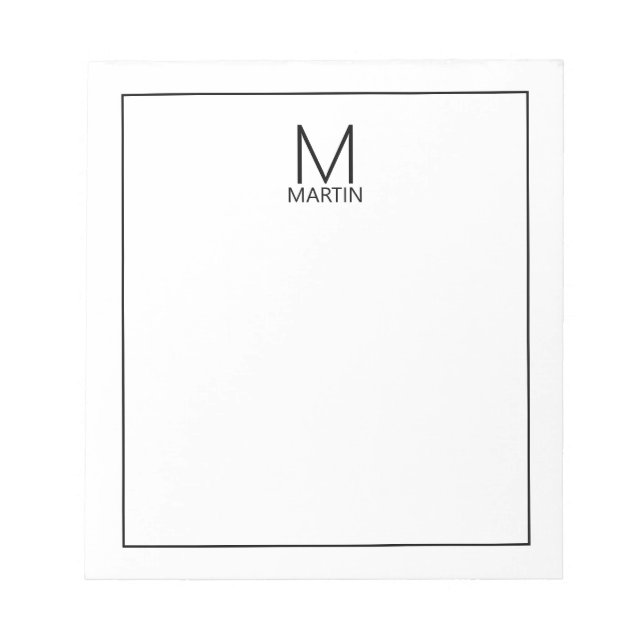 Modern Personalised Monogram and Name Notepad (Front)
