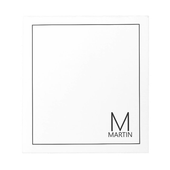 Modern Personalised Monogram and Name Notepad (Front)