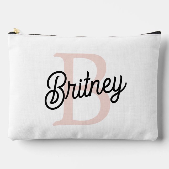 Modern Personalised Monogram and Name Pastel Pink Accessory Pouch (Front)