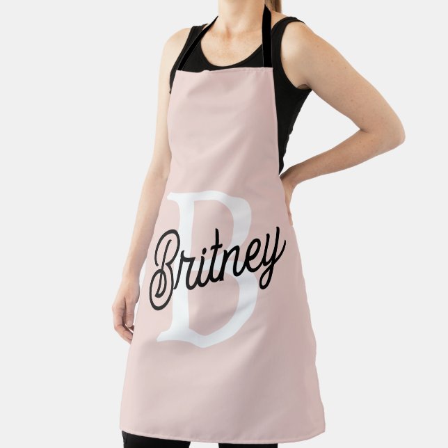 Modern Personalised Monogram and Name Pastel Pink Apron (Insitu)