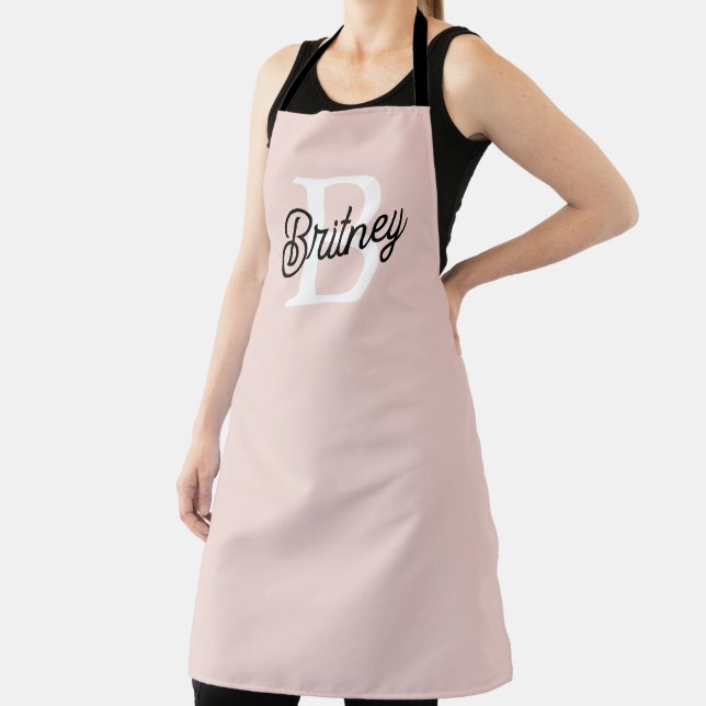 Modern Personalised Monogram and Name Pastel Pink Apron (Insitu)