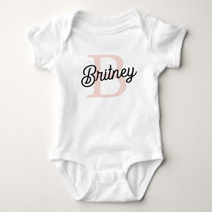 Modern Personalised Monogram and Name Pastel Pink  Baby Bodysuit