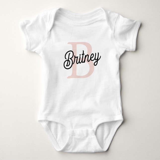 Modern Personalised Monogram and Name Pastel Pink  Baby Bodysuit (Front)