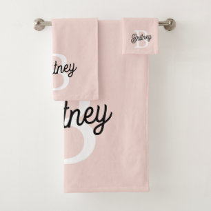 Modern Personalised Monogram and Name Pastel Pink Bath Towel Set