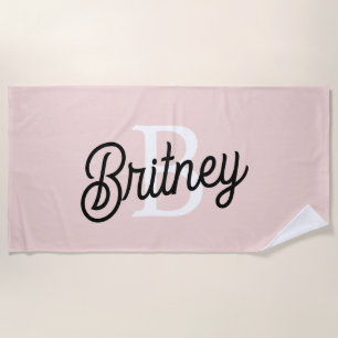 Modern Personalised Monogram and Name Pastel Pink Beach Towel