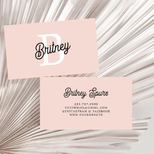 Modern Personalised Monogram and Name Pastel Pink Business Card