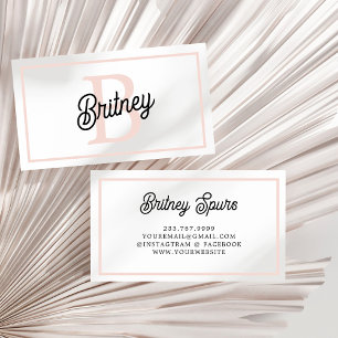 Modern Personalised Monogram and Name Pastel Pink Business Card