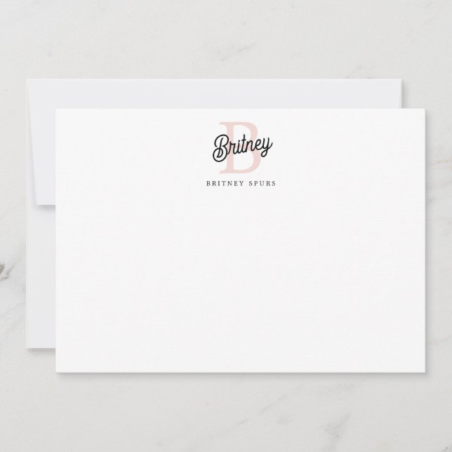 Modern Personalised Monogram and Name Pastel Pink Card (Front)