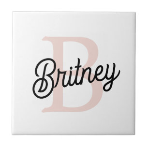 Modern Personalised Monogram and Name Pastel Pink Ceramic Tile