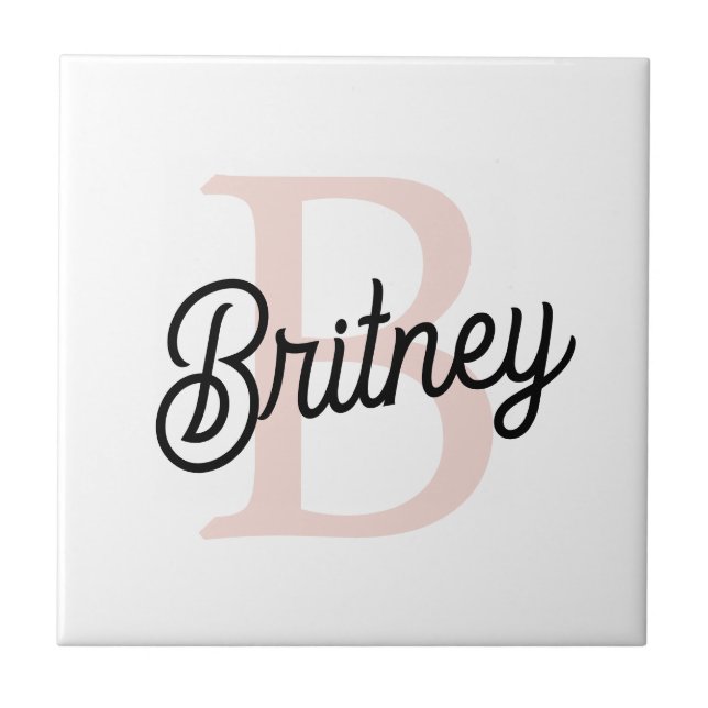 Modern Personalised Monogram and Name Pastel Pink Ceramic Tile (Front)