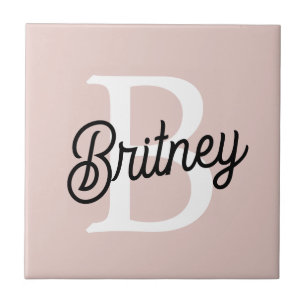 Modern Personalised Monogram and Name Pastel Pink Ceramic Tile