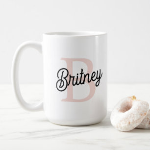 Modern Personalised Monogram and Name Pastel Pink Coffee Mug